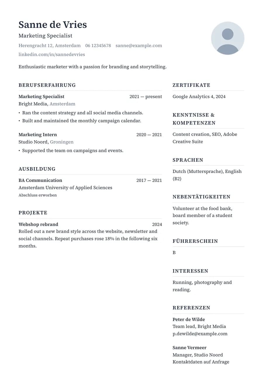 Klassisch Zweispaltig
