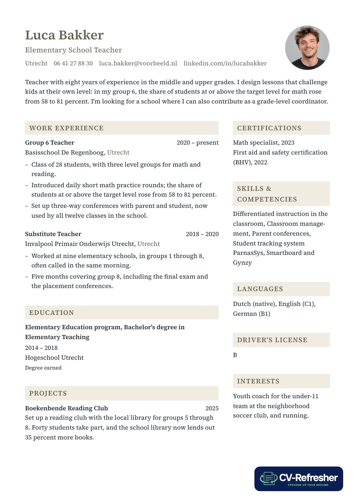 Strong resume: the same story with concrete results, in one of our templates