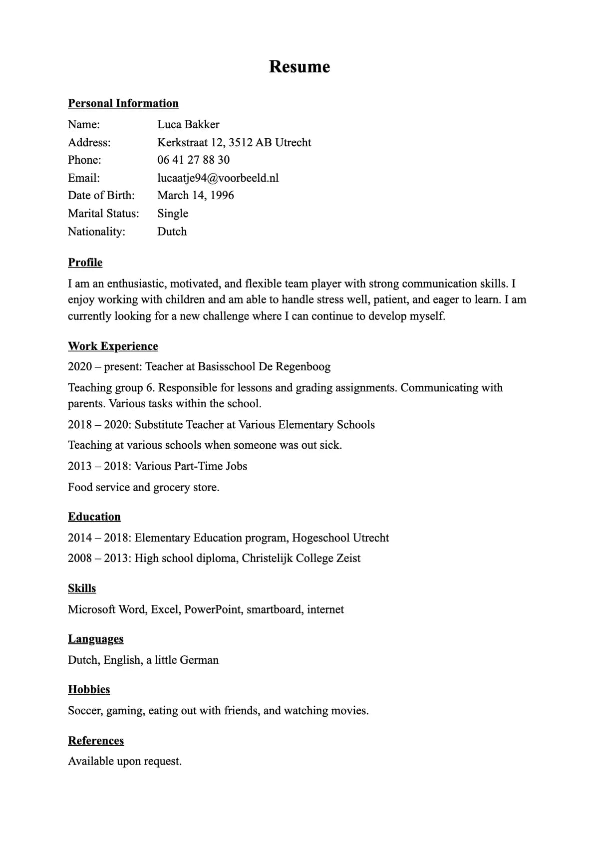 Weak resume: a bare-bones document with a vague profile and duties with no results
