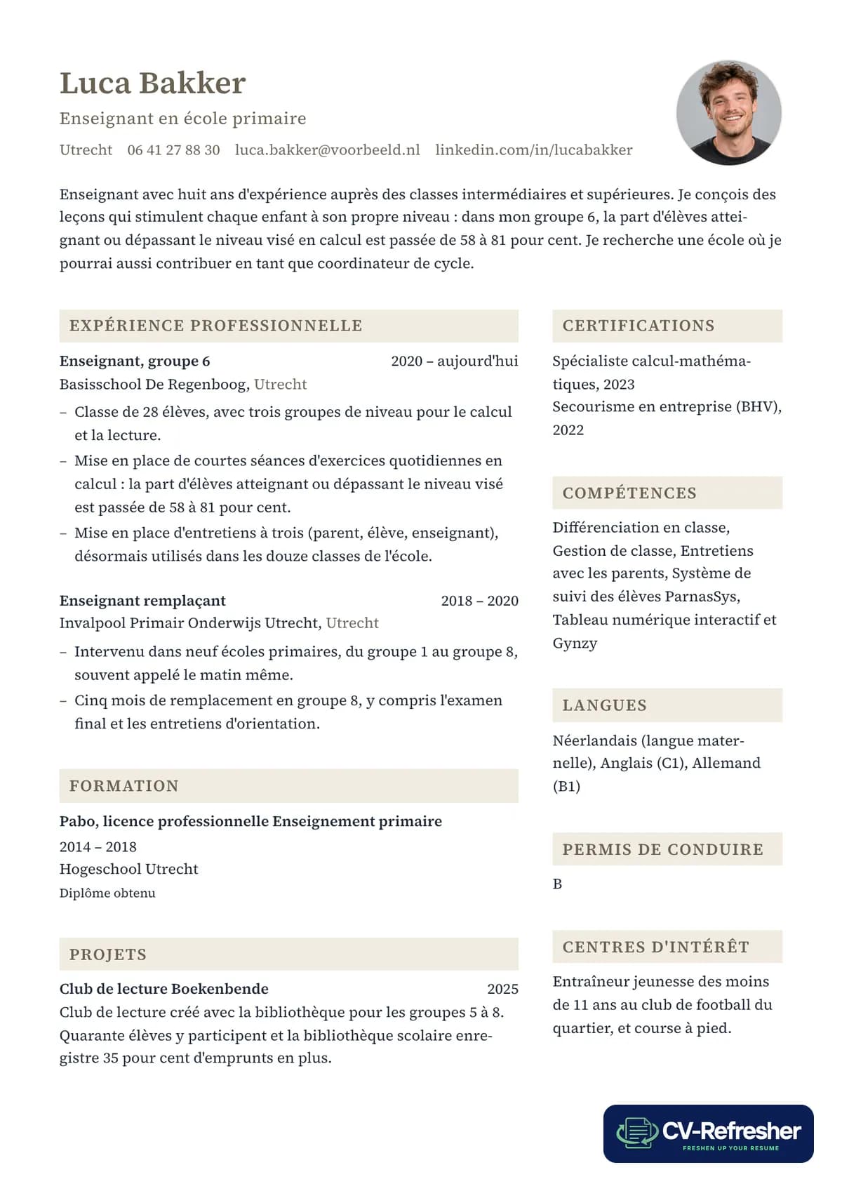 CV fort : la même histoire avec des résultats concrets, dans l'un de nos modèles
