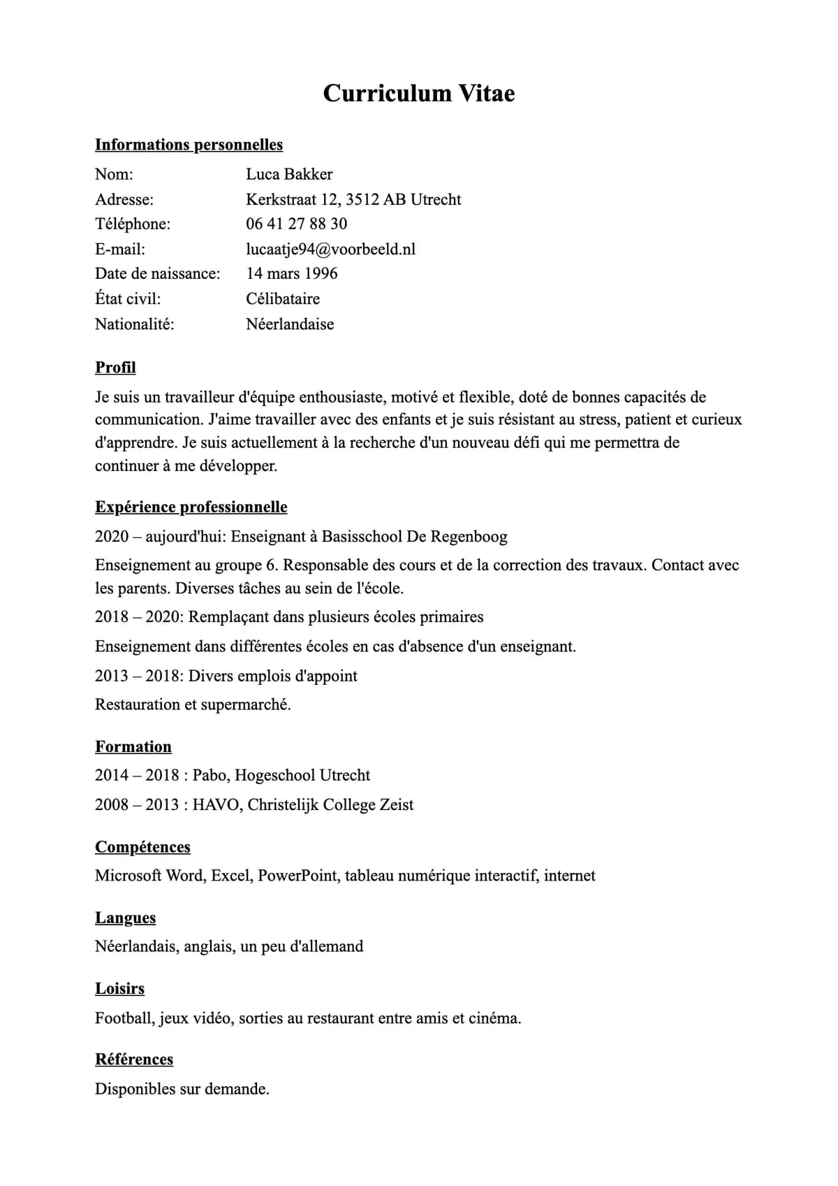 CV faible : un document nu avec un profil vague et des tâches sans résultat